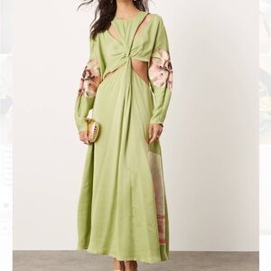 Green Floral Cutout Dress